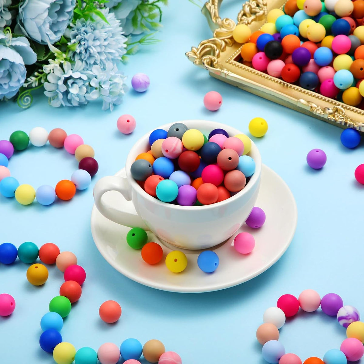 hotop 1200 pcs round silicone beads bulk for, side view