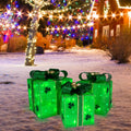 Christmas Lighted Gift Boxes Set of 3, Christmas Outdoor Lawn Decorations Light Up Boxes, Green Xmas Décor Battery Operated Present Boxes Prelit 80 Lights with 8 Modes & Timer for Home Yard Party
