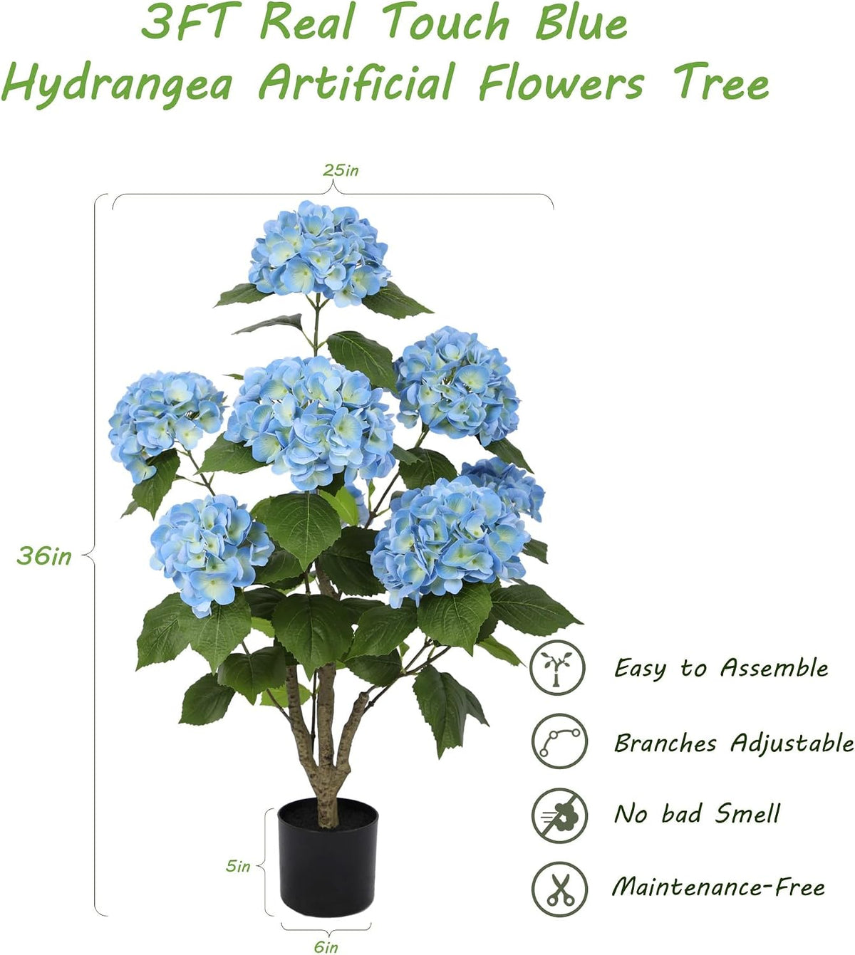 nafresh 3ft real touch faux hydrangea tree outdoor, package contents