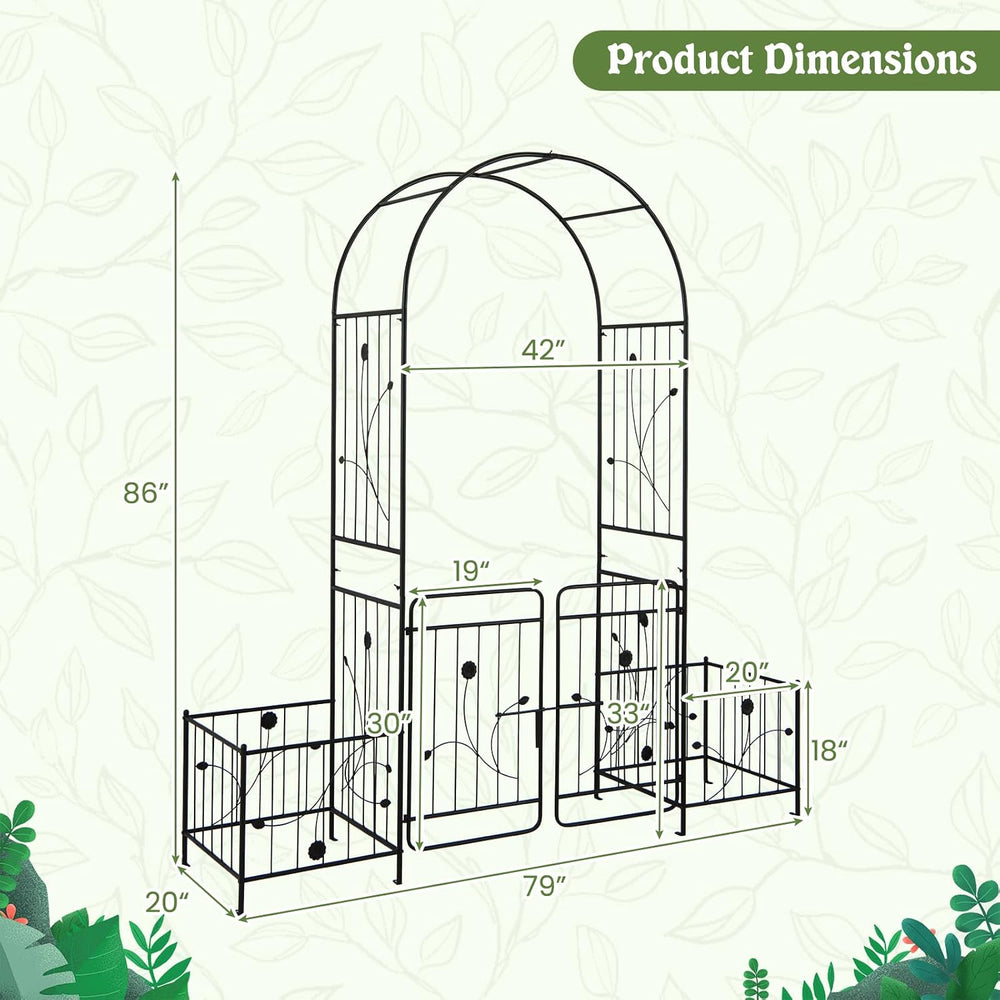 S AFSTAR 87-Inche Garden Arbor with Gate & Side Planter Box, Metal Garden...
