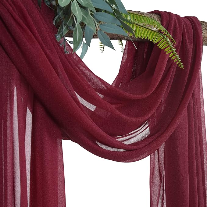 Arch Drapes for Wedding Arch Draping Fabric Burgundy Sheer Backdrop Curtain for Ceremony Bridal Party Decor 19Ft Length x 28" Width 6 Panels