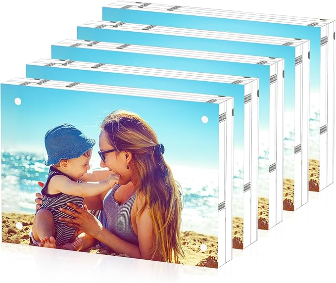 HELPLEX Acrylic Frame, 5 Pack 3.5x5 Acrylic Picture Frames, 20mm Thicker Frameless Clear Frame Double Sided Magnetic Frame, Free Standing Desktop Display Stand Acrylic Frames, 3.5x5(5 PACK)