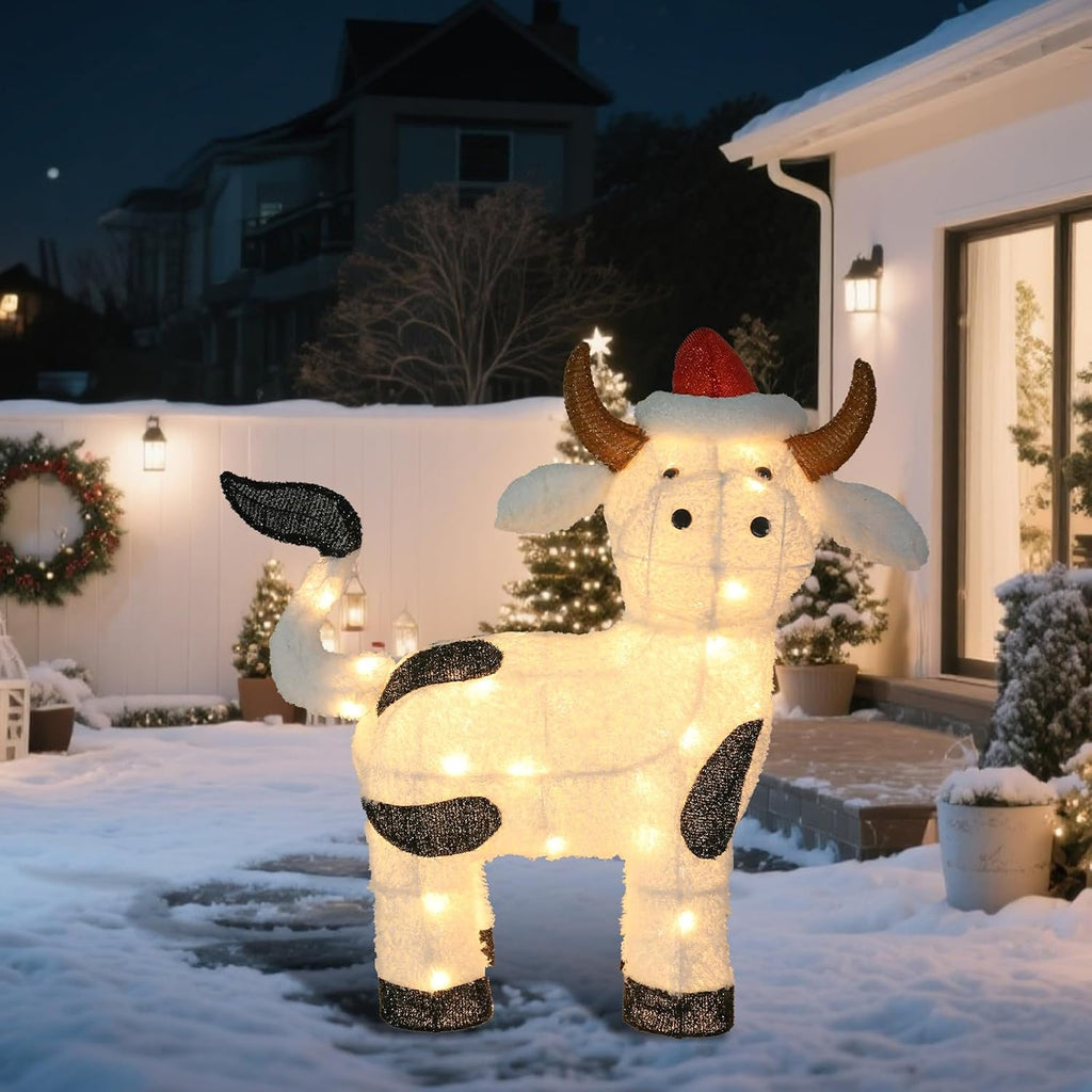 Light Up Cow Christmas Outdoor Decoration, Farm Animal 30.3” Christmas Highland Cow Light, Xmas Indoor/Outdoor Holiday Decor for Home, Yard, Garden, Lawn