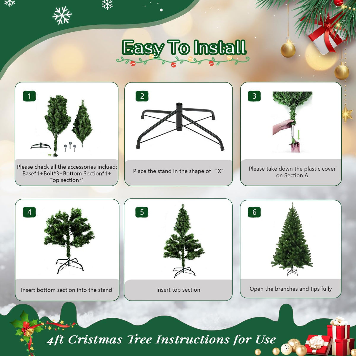 4ft Green Prelit Artificial Christmas Tree,Arbol de Navidad Small Xmas Tree