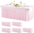 Wish Care 6 Pack Pink Spandex Table Clothes for 8 Foot Rectangle Tables, 8FT Wrinkle Free Fitted Tablecloths Ruffles Design Table Cover for Party, Banquet, Wedding and Events