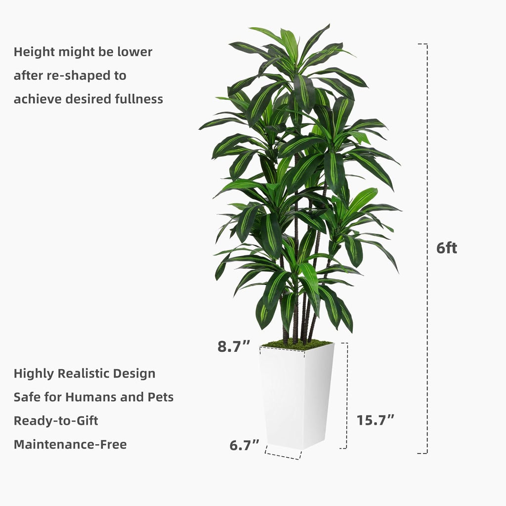 ASTIDY Artificial Plant 6FT Dracaena Fake Tree with Gray Tall Planter