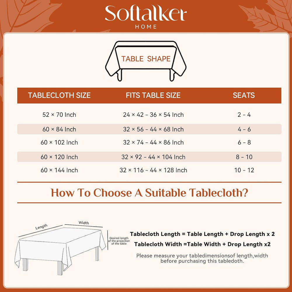 Softalker Fall Jacquard Rectangle Tablecloth, 60 x 144 Inch Burnt Orange