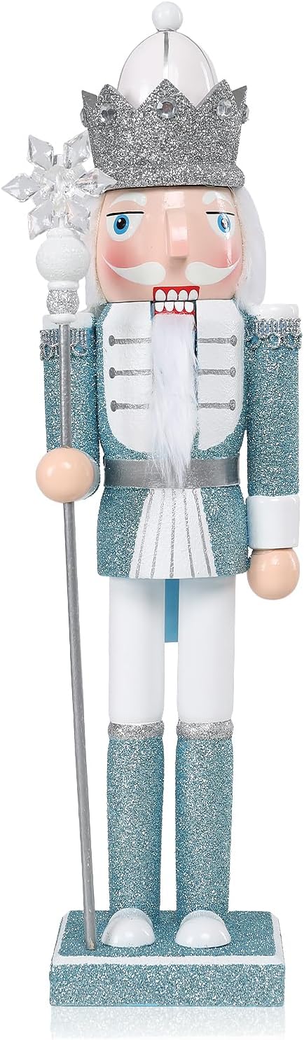 Nutcracker Christmas Decor,15 Inch Wooden Sparkle King Figure Holiday Decor