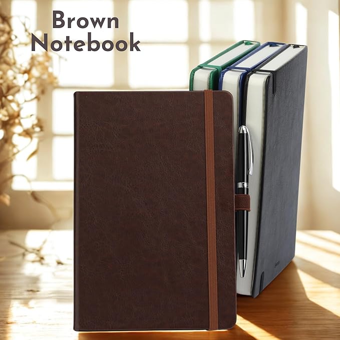 SETTINI Journal Notebook for Writing, Vegan Leather Hardcover Notebook - Pen loop, Back Pockets & Lay-Flat design, 120 GSM A5 College ruled Bleed free Paper, Gift Set for Men and Women, Mocha Brown - Birthday Gift