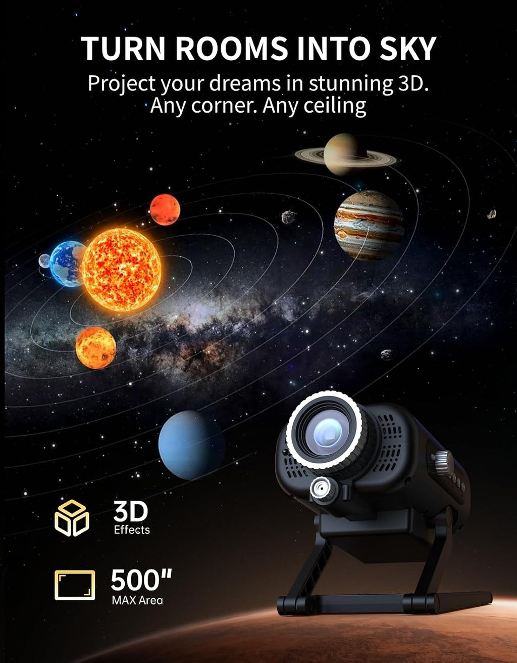 3d galaxy ocean projector, 60-in-1 hd scenes, night shown in use