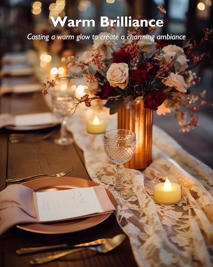 Homemory 100 Pcs Battery Tea Lights Bulk, Flameless Flickering Warm White Electric Tea Candles, Long Lasting Battery Life, Ideal for Votive, Party, Dining Room