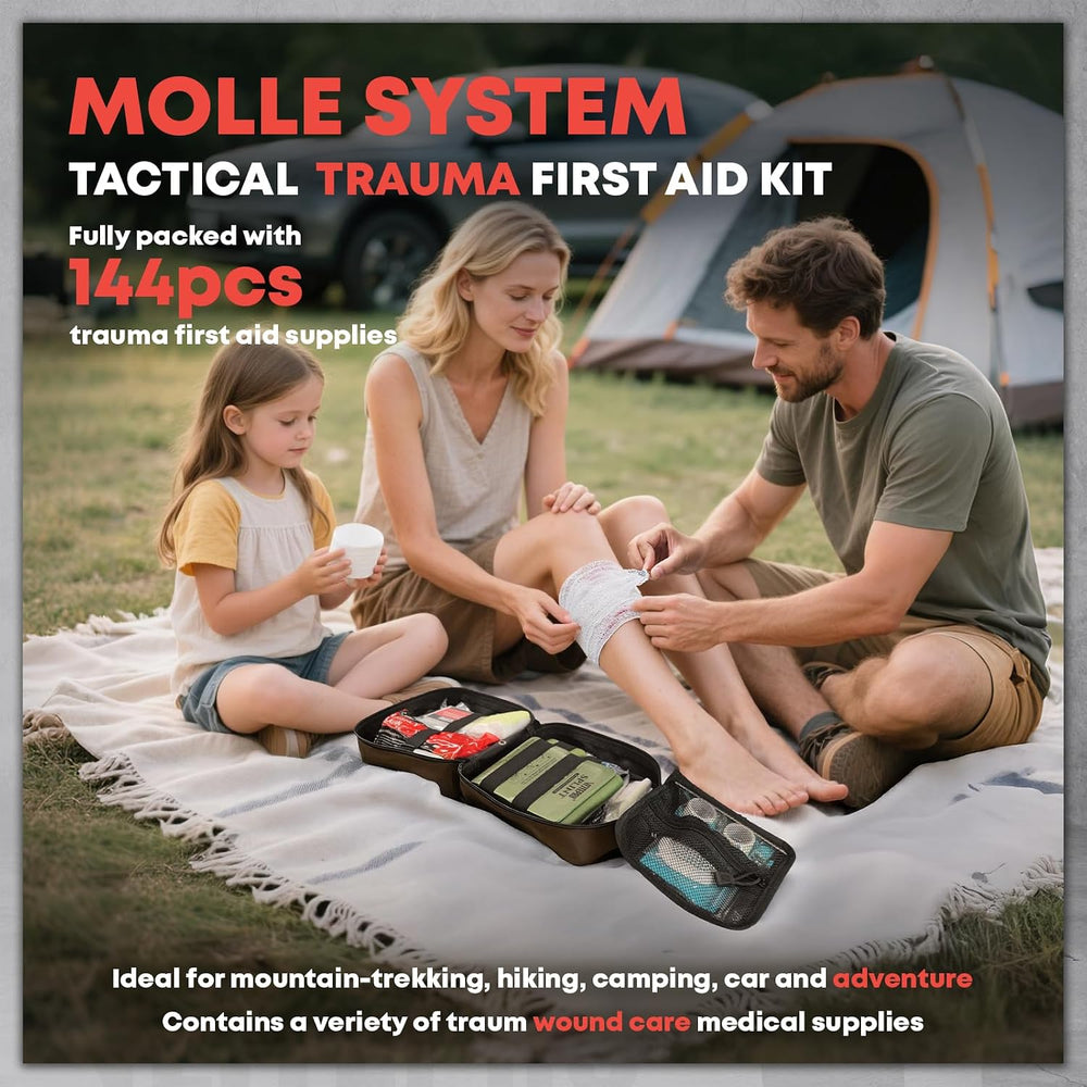 144 Pcs Advanced Trauma First Aid Kit - Emergency Camping Gear with Tournique...