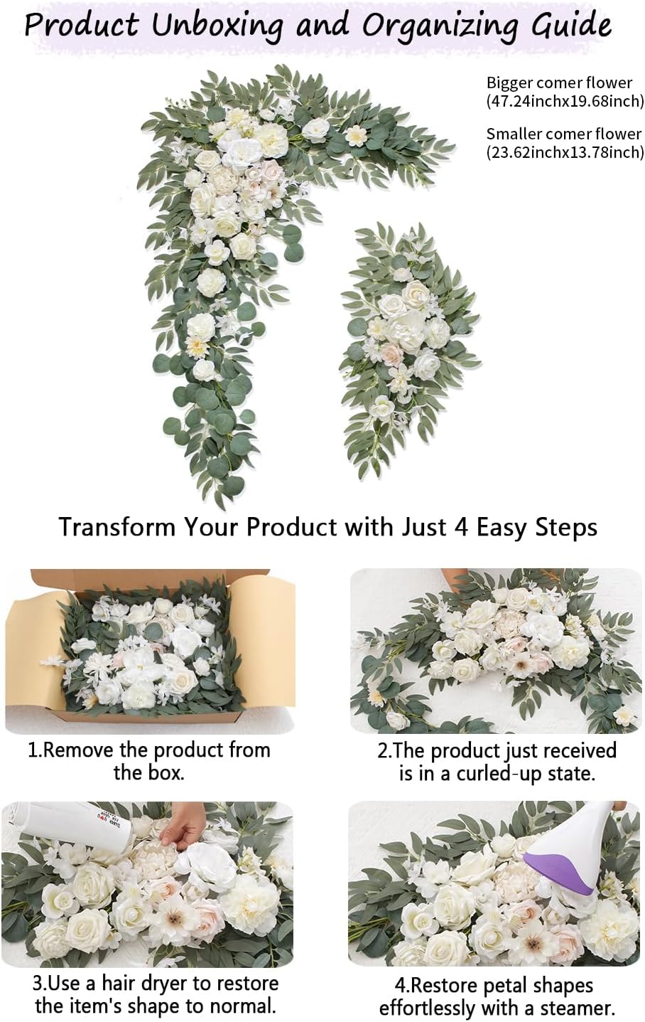 Faux Flowers Arch Flowers with Drapes (Set of 4) Wedding Decor and Wedding Ar...