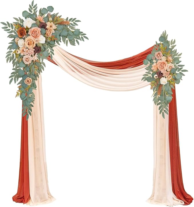 Artificial Arch Flowers Kit(Pack of 4),2Pcs Artificial Flower Arch Decor, 2Pcs Drapes, Ceremony and Reception Background Rose Decoration, Terracotta Champagne Floral Party Outdoor Decor