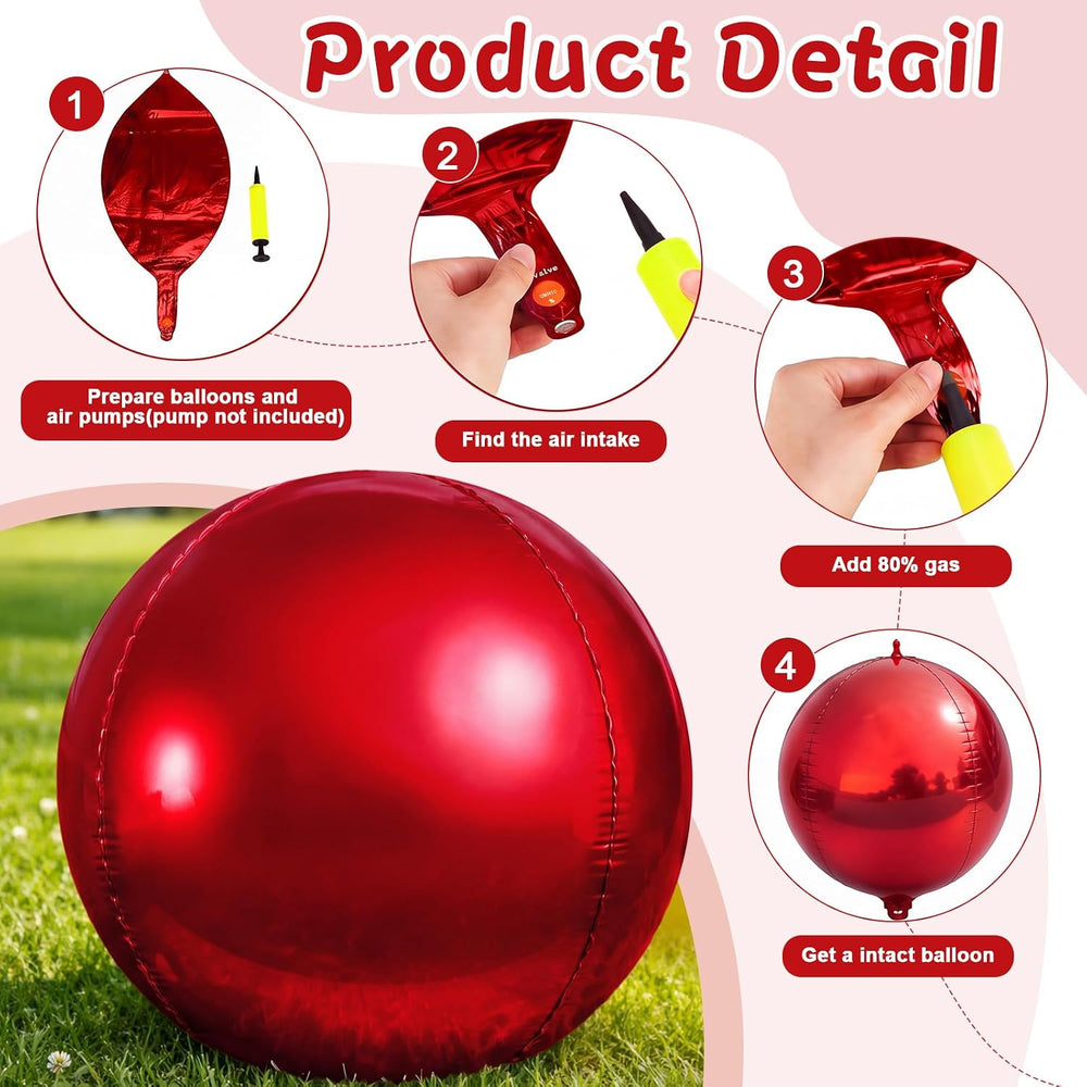 12 Pcs Giant Red Black Metallic Party Balloons, Assorted