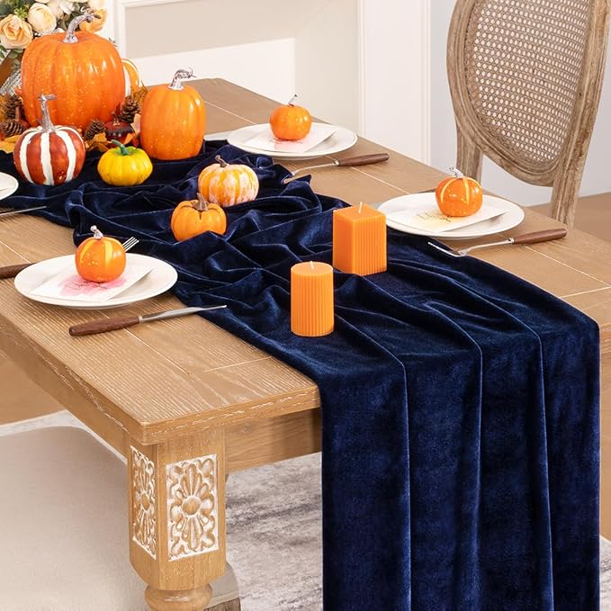Navy Blue Velvet Table Runner 3 Pack Fall Thanksgiving Navy Table Runners 20 x 120 Inch Luxurious Velvet Fabric Friendsgiving Table Decorations for Christmas Dinner Wedding Bridal Baby Shower