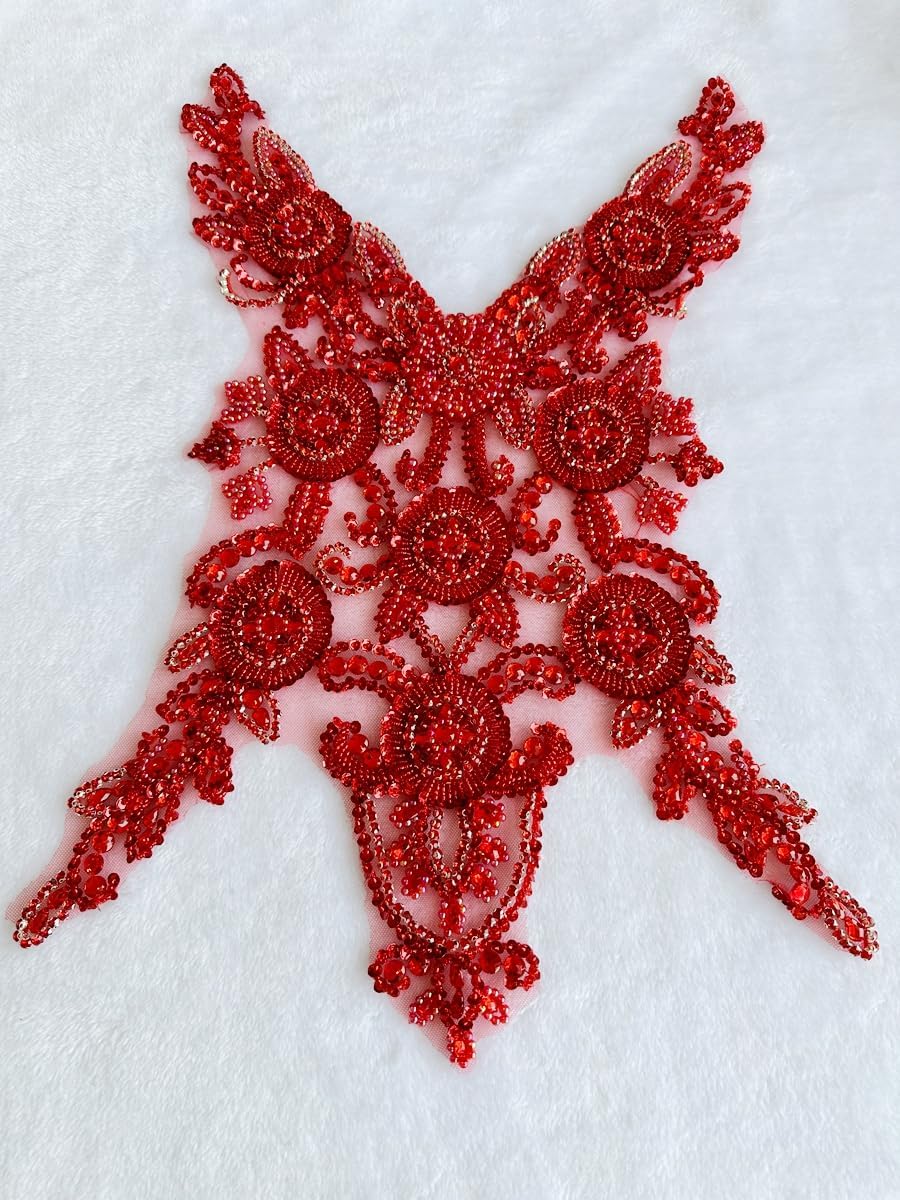 Pure Handmade Bodice lace Rhinestones Applique Sewing Stones Beads Crystal Tr...