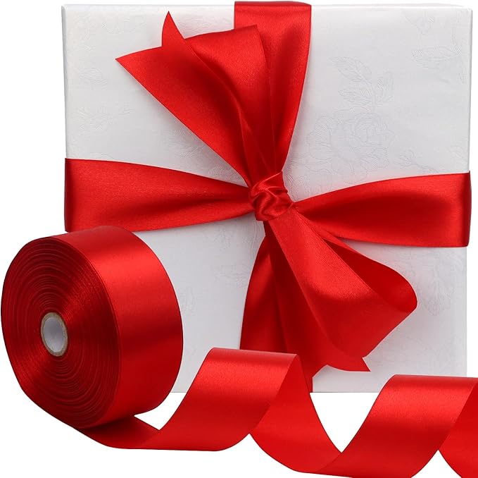 Red Solid Satin Ribbon 1-1/2 Inch 50 Yards Solid Polyester Fabric Ribbon for Gift Wrapping Wedding Christmas Baby Shower Birthday Party Decoration Handmade Immortal Flower Craft