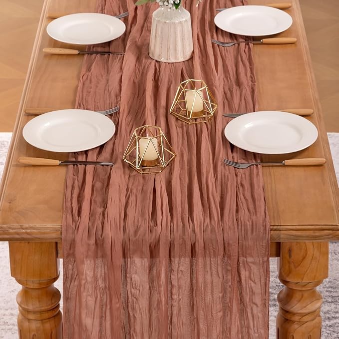MLMW 6 Pack Dusty Rose Table Runner Cheesecloth Boho Gauze Rustic Cheese Cloth Table Runner 160 inch Sheer 13.3ft for Wedding Party Baby Bridal Shower Birthday