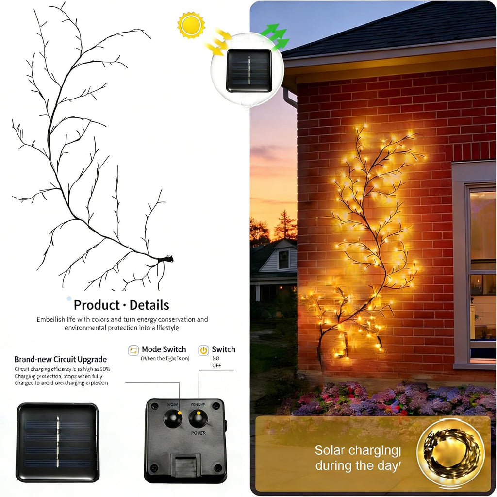 Solar Outdoor Willow Vine Light, 5.9ft 96LED Warm White Tree Branch Lights
