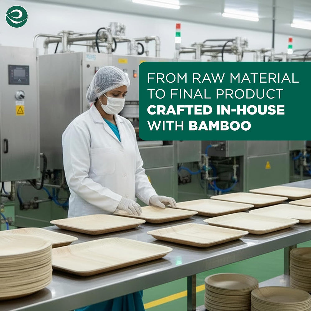 ECO SOUL 6 Inch Disposable Bamboo Plates (100 Pack, Square)