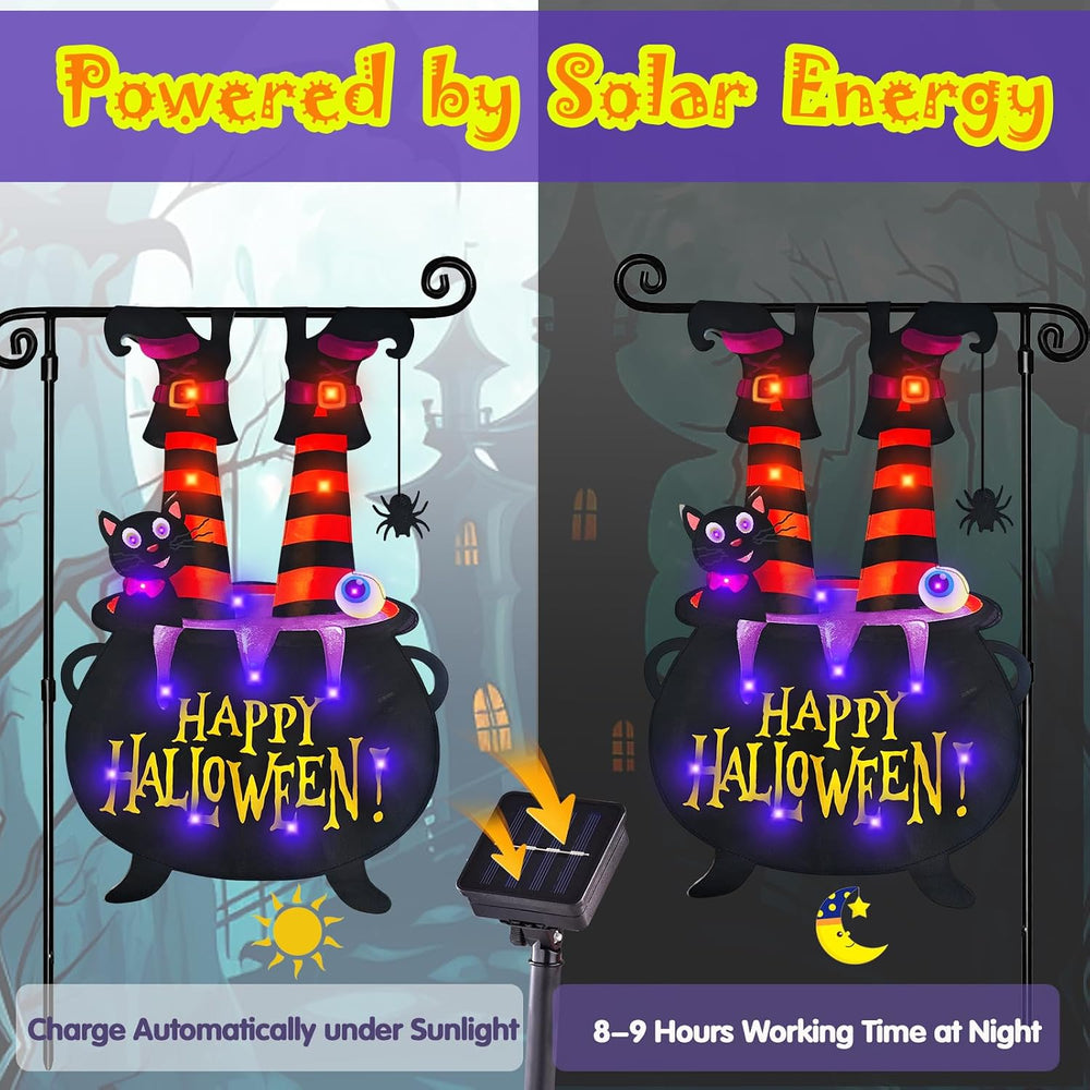 Halloween Lighted Garden Flag, Witch Feet Yard Decor, 12x18 in