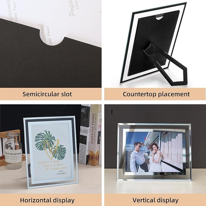 4 x 6 Glass Picture Frame Set of 10, Silver Mirror Photo Frames, Thin Border Desk Picture Frame for Office, College, Vertical and Horizontal Tabletop Display, Desk Decor