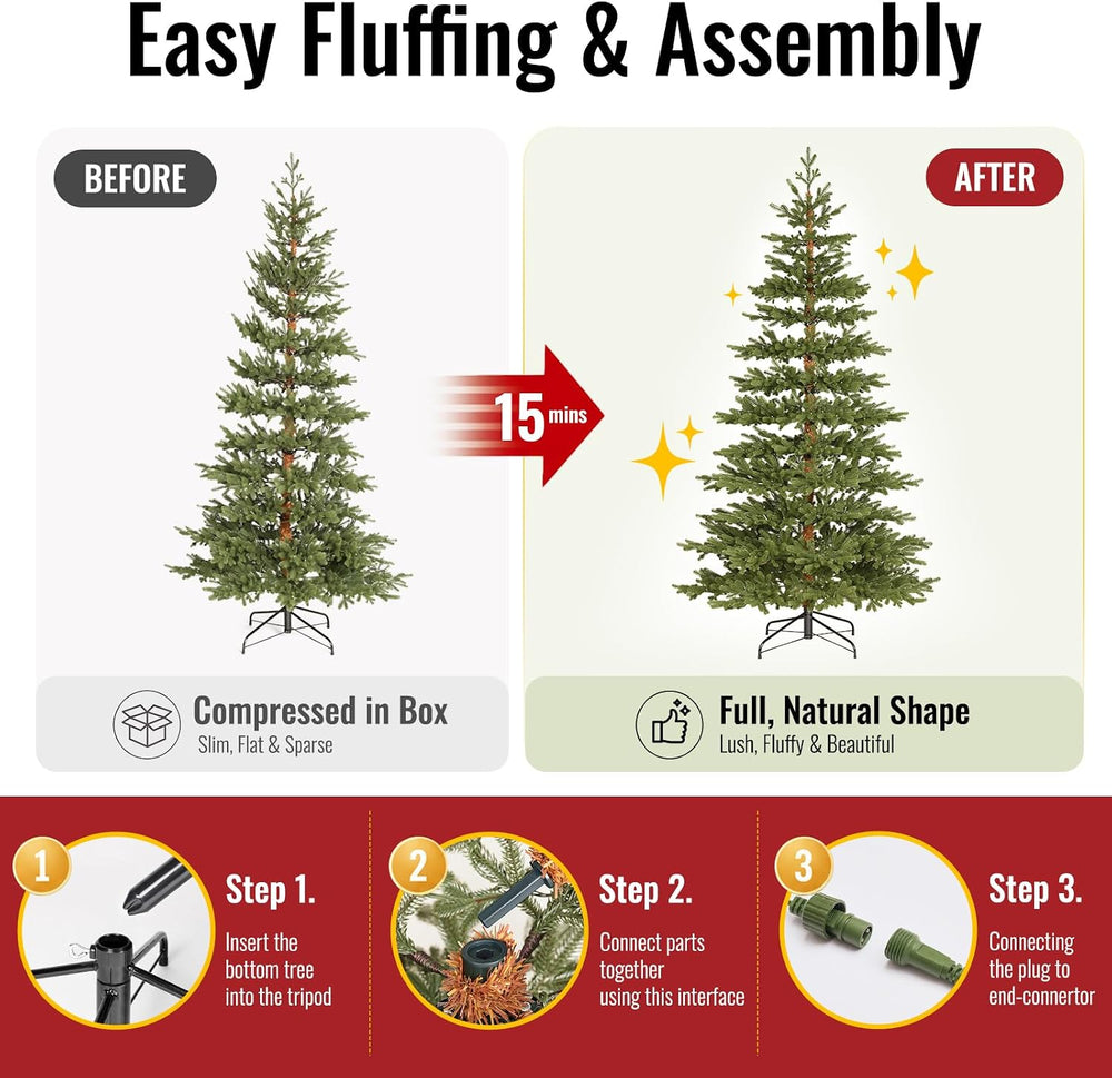 OasisCraft 7ft Alpine Fir Artificial Christmas Tree,300 LED Warm Lights Spars...