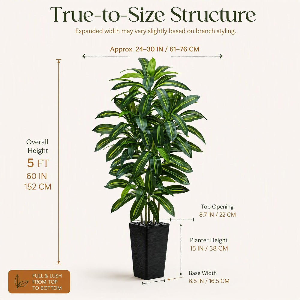 Artificial Dracaena Tree: 5FT Fake Plants Silk Faux Trees（Black Pot）