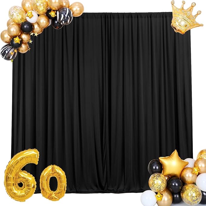 AK TRADING CO. 10 feet Wide x 12 feet Long Polyester Backdrop Drapes Curtains Panels with Rod Pockets - Wedding Ceremony Party Home Window Decorations - (Black)