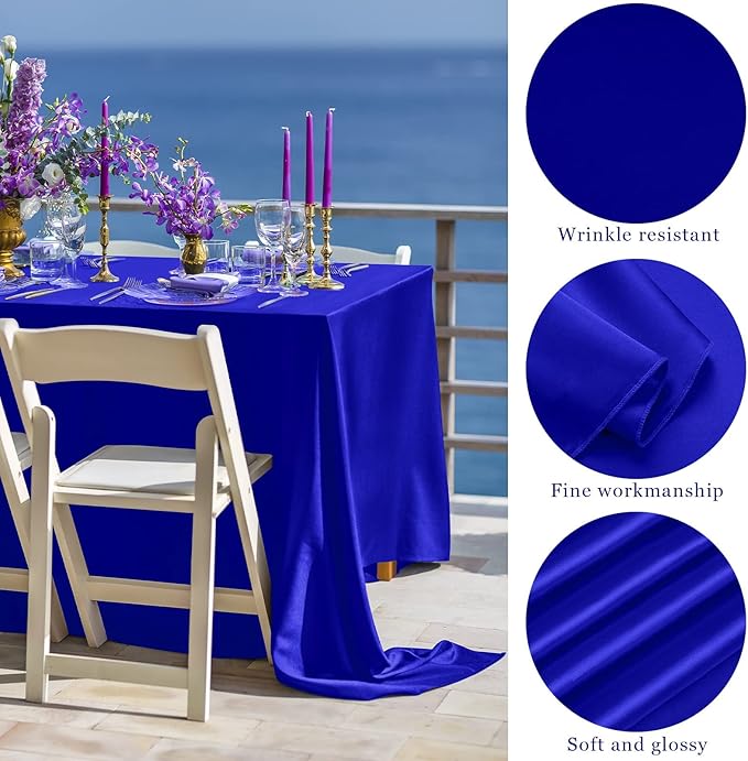 TURSTIN 4 Packs Satin Tablecloth 102 x 58 Inch Overlay Satin Table Cover Rectangle Bright Silk Tablecloth Smooth Fabric Table Decoration for Wedding Banquet Party Events, Royal Blue