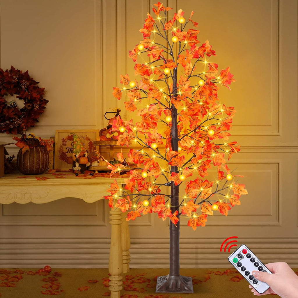 Remote Control&Timer - 6 Ft Lighted Prelit Fall Maple Tree 135 LED 8 Modes