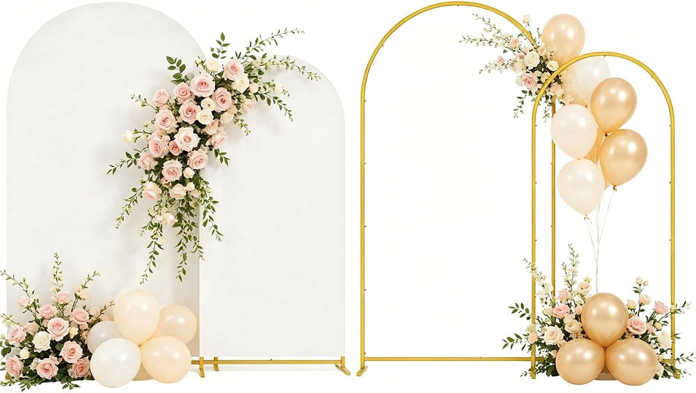 2 Pack 7.2FT+6FT Metal Arch Backdrop Stand with Cover for Wedding Decor