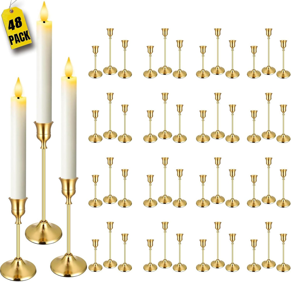48Pack Brass Gold Metal Taper Candle Holders Vintage Candlestick Holder Set