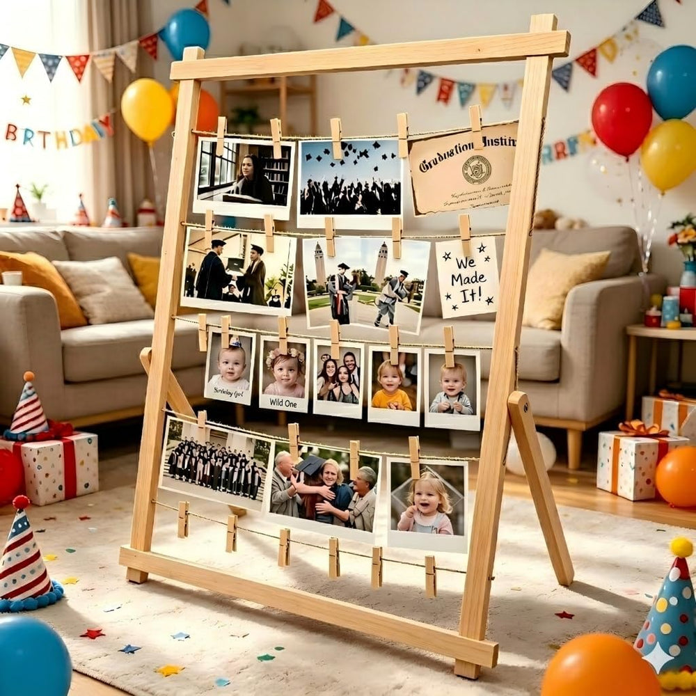 2026 Graduation Decorations Freestanding Wooden Photo Display Board with Clip...