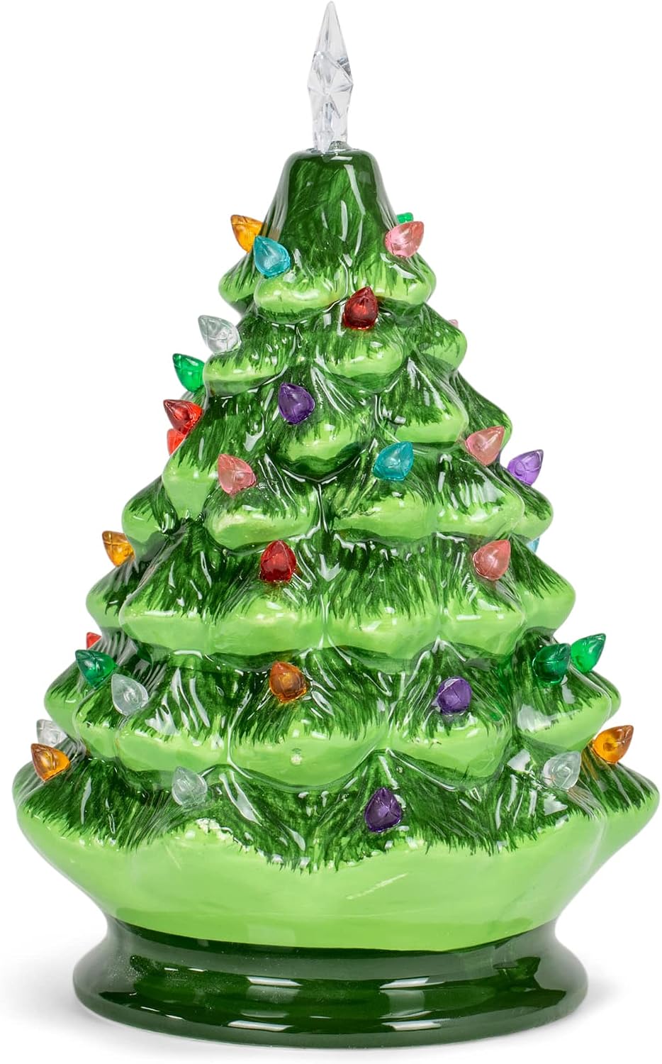 raz imports vintage green lighted ceramic christmas tree, close-up detail