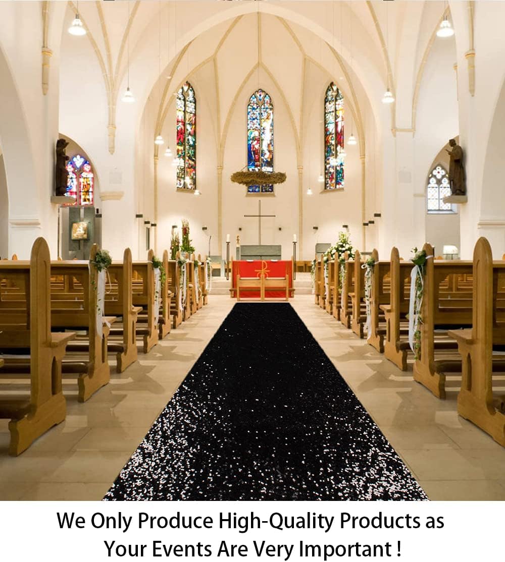 ShinyBeauty Sparkling Sequin Aisle Runner 4FTx20FT - Black Glitter Wedding Ca...