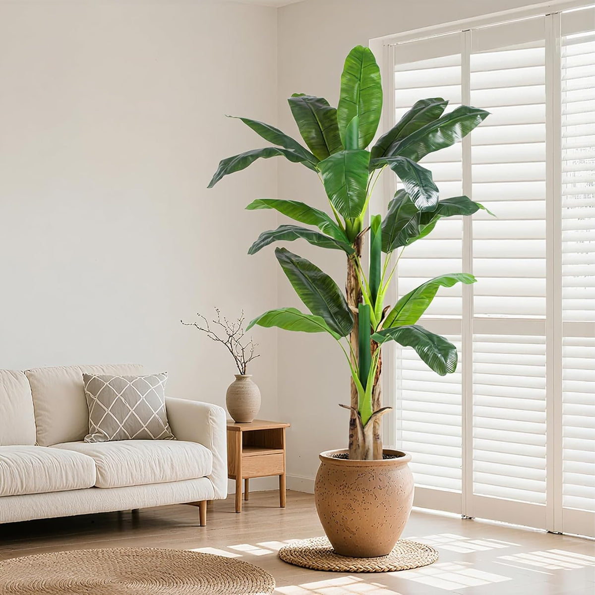 6ft extra tall artificial banana tree, fake banana, close-up detail