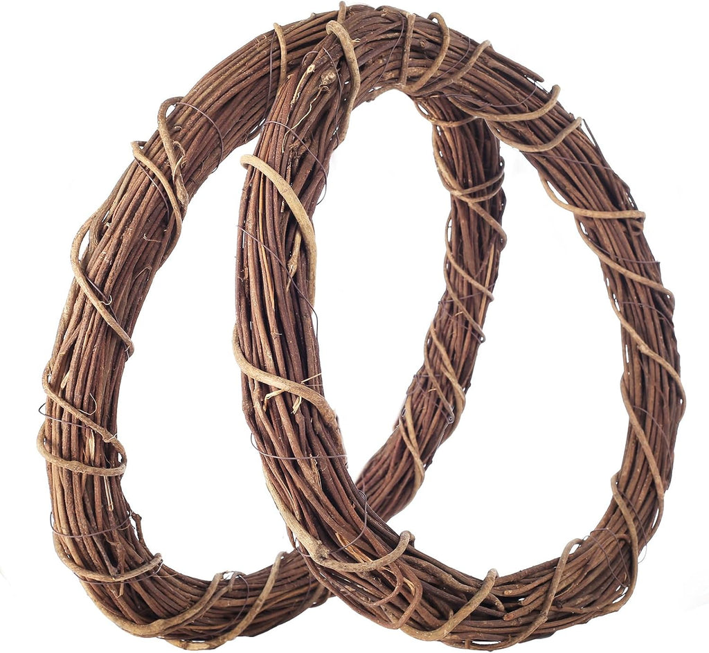 14 Inch Natural Bare Grapevine Wreath, Rustic Twig Base, 2 Pack