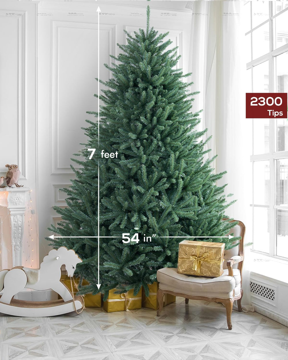 Blue Spruce Christmas Tree 7FT, Premium Hinged Artificial Christmas Tree, Ful...