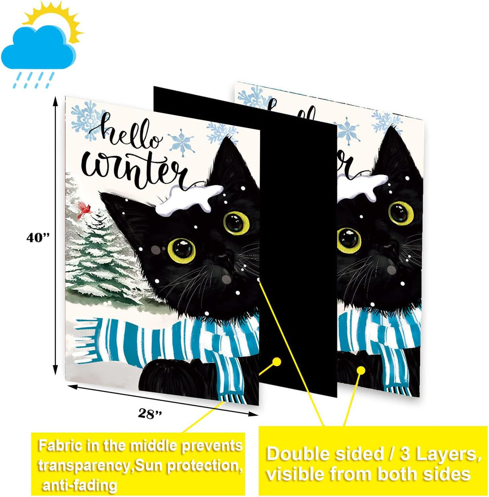 Cat Garden Flags Set of 11, Double Sided 28 x 40 Inch Black Cat House Flags