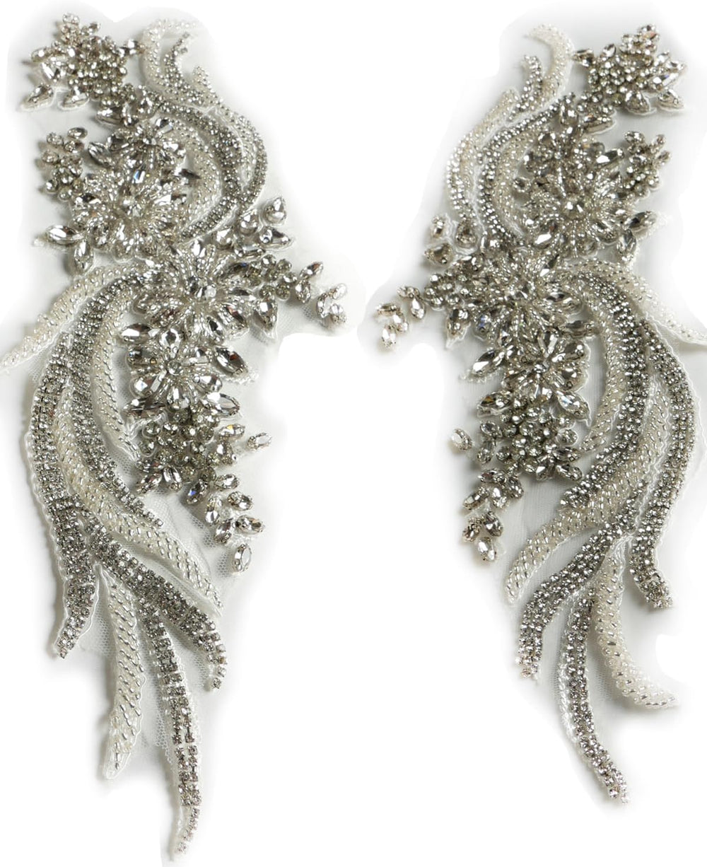 Silver Rhinestons Appliques, Beaded Appliques Embellishments,sew on for Dress...