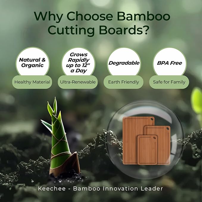 Bamboo Cutting Board, Durable Wood Cutting Boards for Kitchen with Deep Juice Grooves & Built-in Handles, Ideal Charcuterie & Chopping for Meat, Vegetables and Fruits Ideal Kitchen Gifts