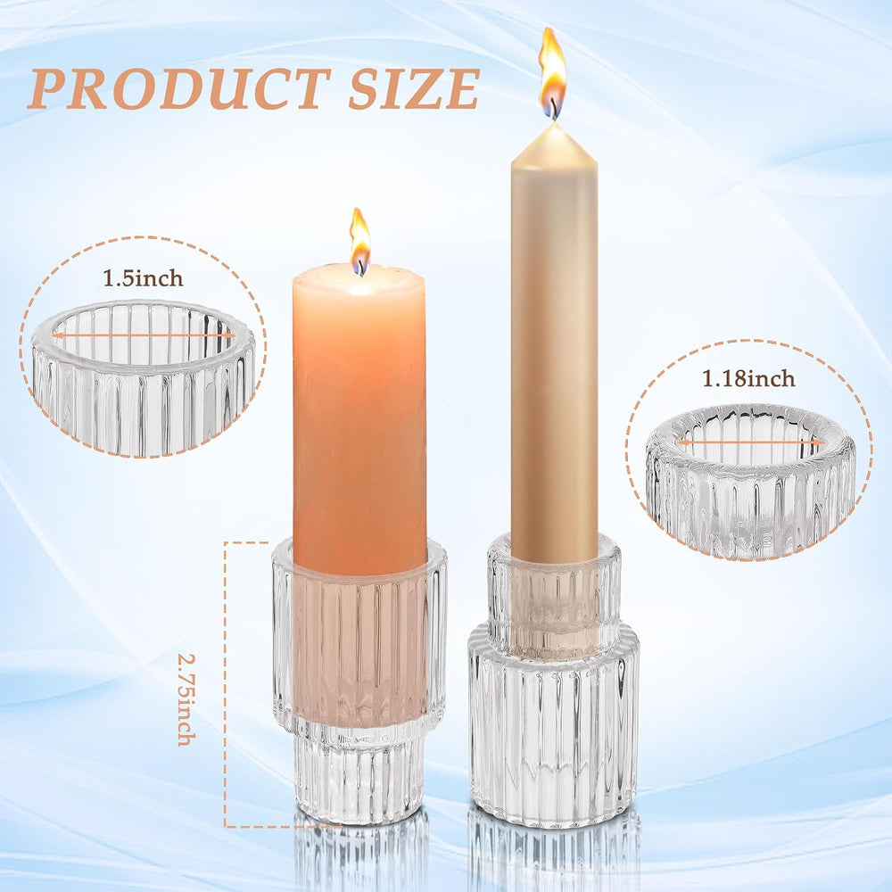 48 Pack Glass Taper Candle Holders, Clear Ribbed Candlestick Holders Bulk