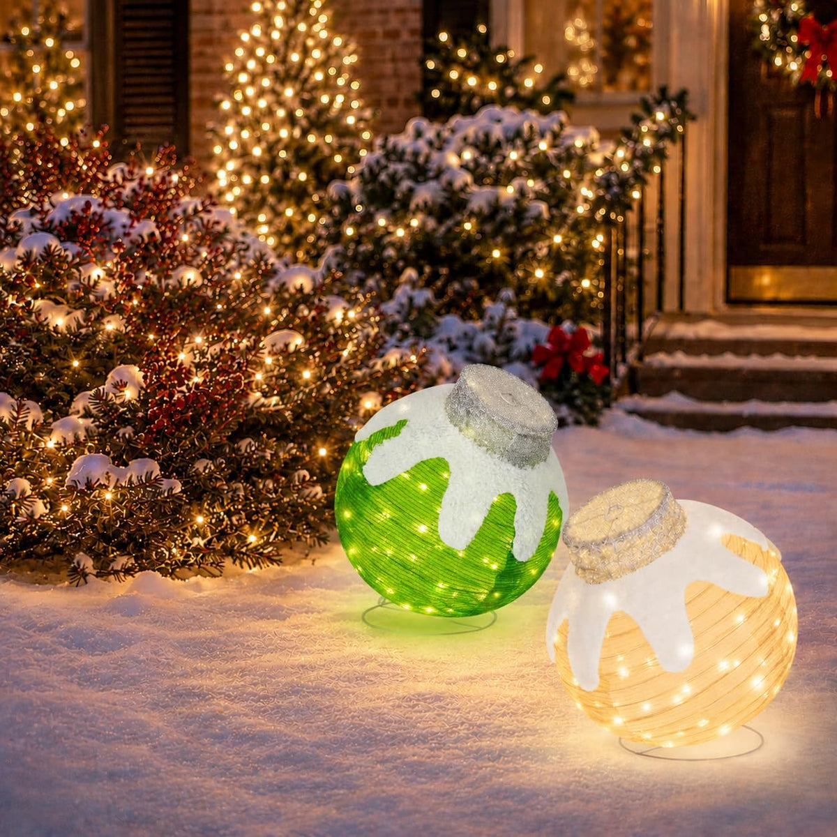 outdoor christmas ornaments, lighted pop-up holiday ball decoration, package contents