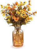 Artificial Daisy Flowers Fall Flowers in Amber Glass Vase with Faux Water