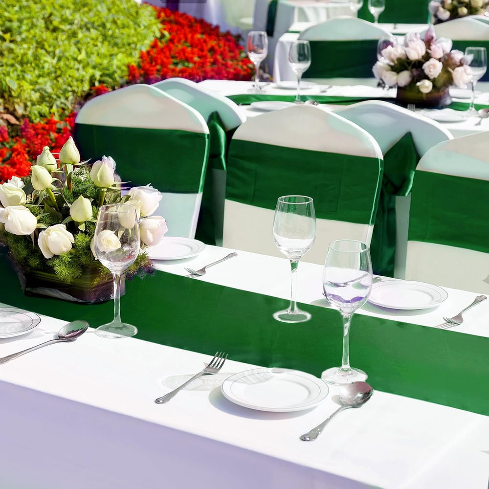 Bencailor 24 Pcs Dark Green Satin Table Runners Bulk, 12 x 108 Inch
