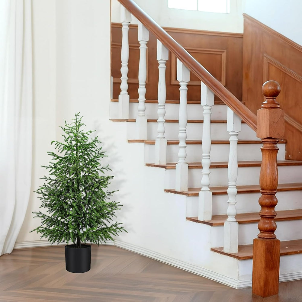 4FT Norfolk Pine Christmas Tree, Unlit Artificial Tree in Pot, Soft-Touch PE ...