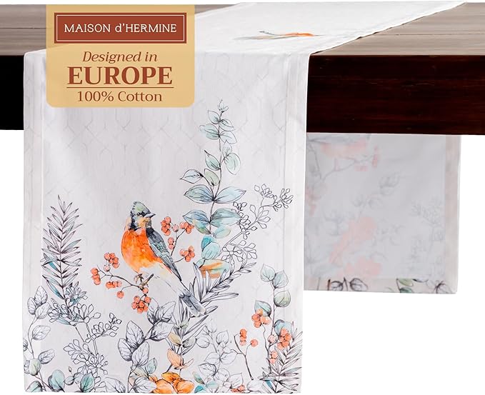 Maison d' Hermine Table Runner 100% Cotton Single Layer Table Runners 108 inches Long for Thanksgiving Christmas Decorations Home Kitchen Dining Party Wedding (Whitish Shabby Chique, 14.5" x 108")