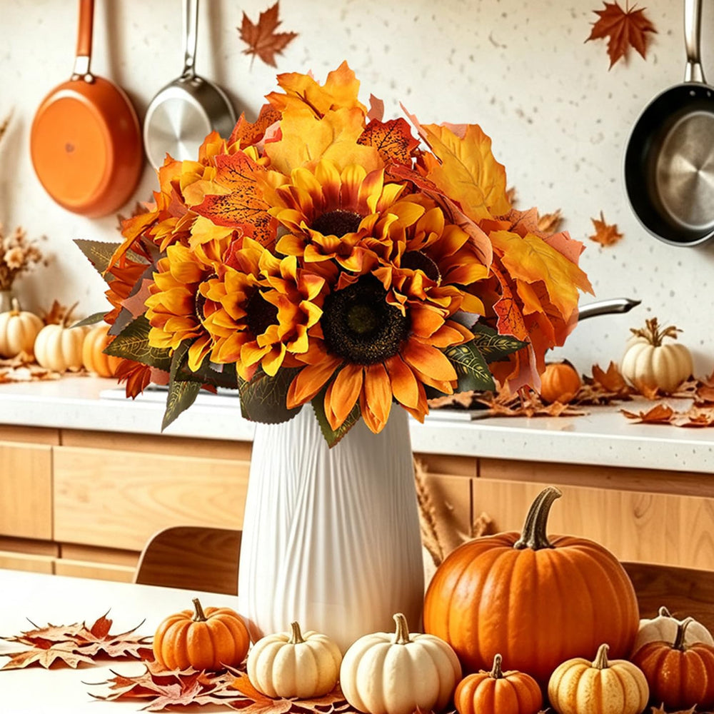 16 Bundles Artificial Fall Flowers with Maples, Fall Orange